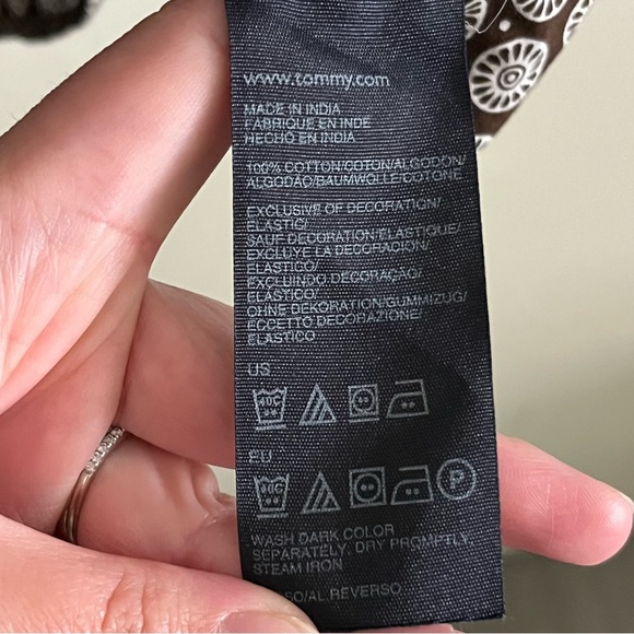 Y2K Tommy Hilfiger Patterned Brown and White Spaghetti Strap Dress w/ Pockets XL - Picture 9 of 10